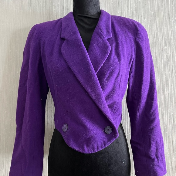 Express Jackets & Blazers - Vintage Express Purple Wool Cropped Blazer Jacket Small 1980s Statement